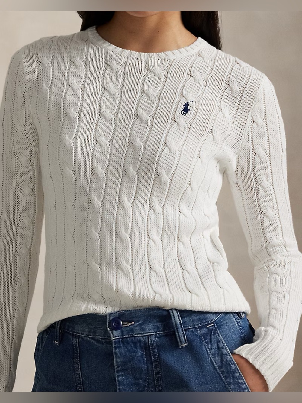 Ralph Lauren Cotton Cable Knit Crewneck Pullover Sweater